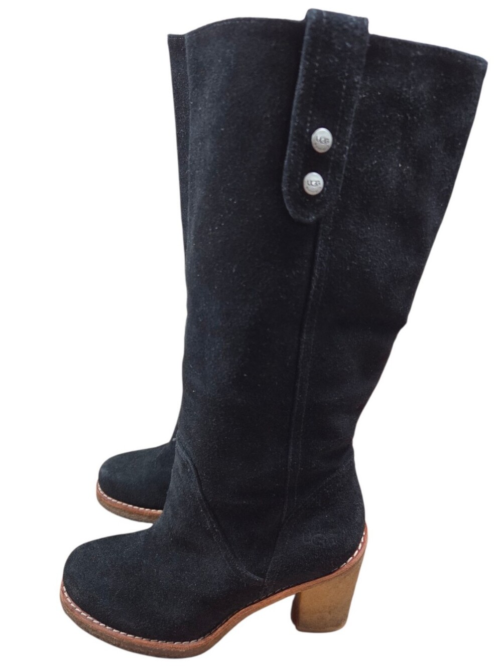 UGG Australia Josie Tall Black Suede Heel Boots Women's Size US 7.5 Fall Boho - Picture 5 of 12